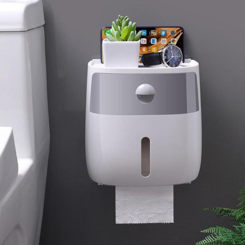 Soporte de pañuelos para el baño, caja de papel higiénico montada en la pared, estante de almacenamiento de papel en rollo impermeable, estante organizador de doble capa con cajón