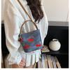 Casual Cherry Embroidery Shoulder Bags for Women Versatile Portable Ladies Crossbody Bag Simple Girls Bucket Handbags Purse