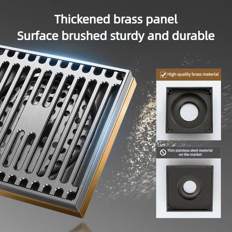 Gun Gray All Copper Anti Odor Bathroom Shower Room Sewer Invisible Floor Drain Washing Machine Toilet Drainage Device
