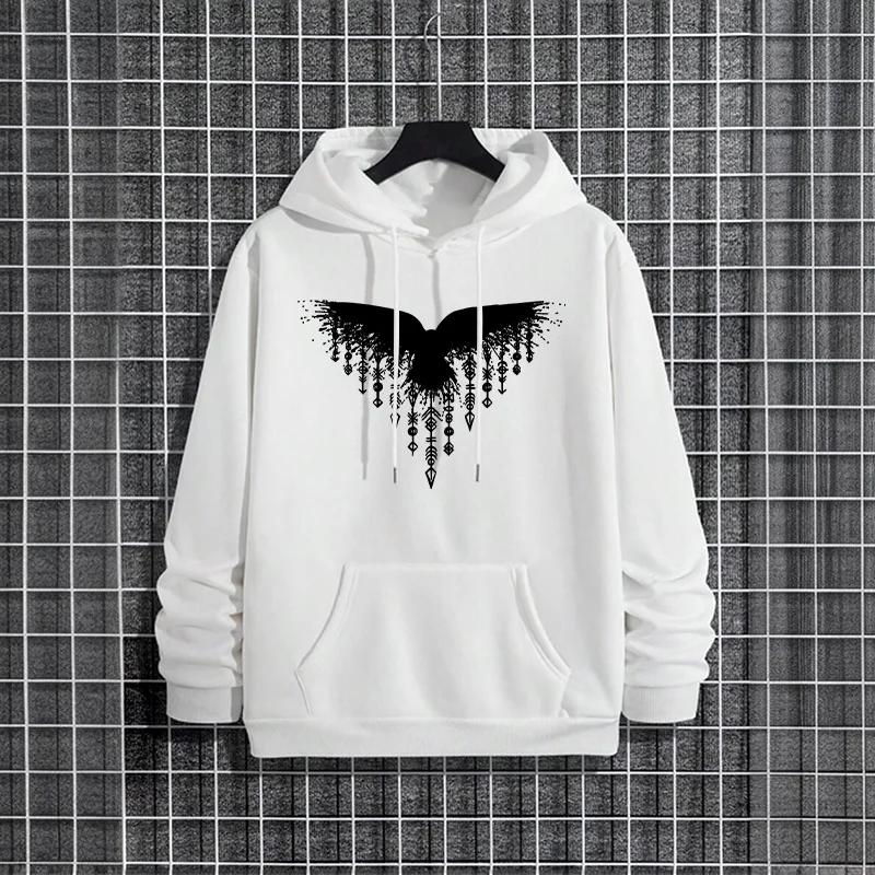 Raven Printed Mens Hoodie 2025 Urban Streetwear Fashion Hooded Sweatshirt Male Trendy Casual Street Style Autumn Winter Pullover