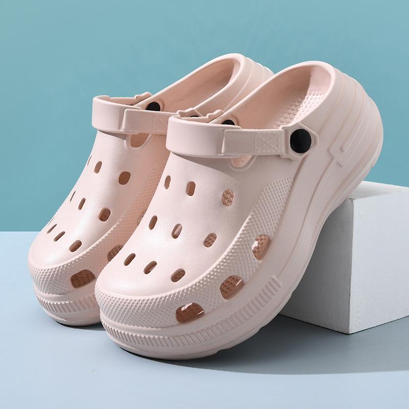 Hole shoes women's summer height increase versatile wear-resistant bag head drag wear non-smelly feet solid color light cool slippers