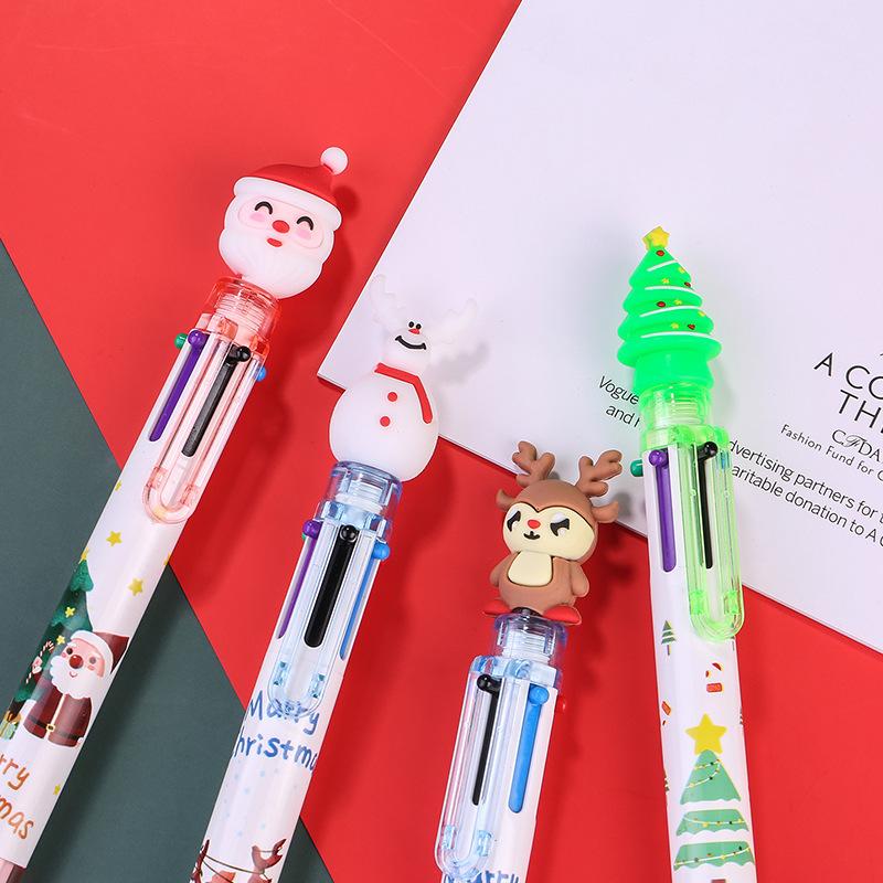 1pc 6Colors Random Christmas Theme Ballpoint Pen Cute Santa Claus Multicolor Marker Pens For Student Stationery Gift Comfortable Grip Stationery Schoo