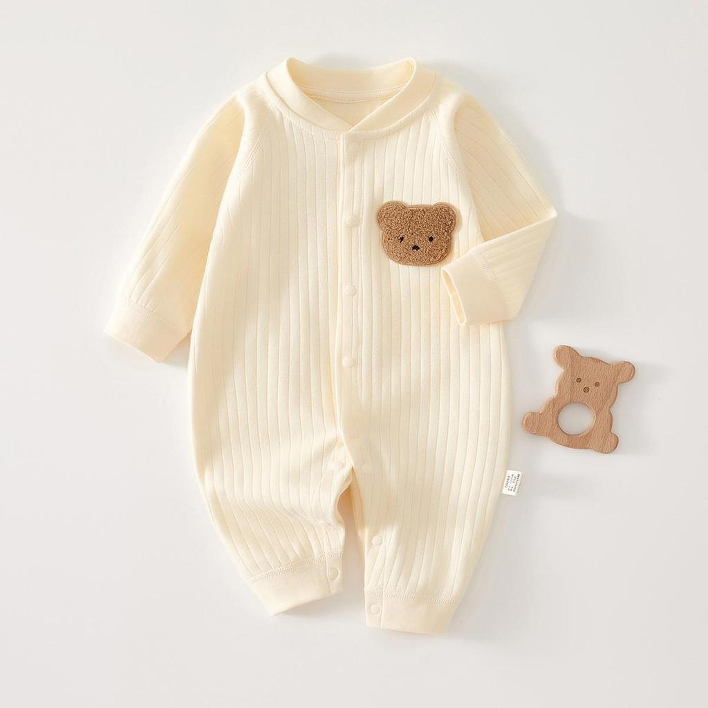 Autumn/Winter Pure Cotton Baby Romper – Long Sleeve Boneless Newborn Onesie for Spring