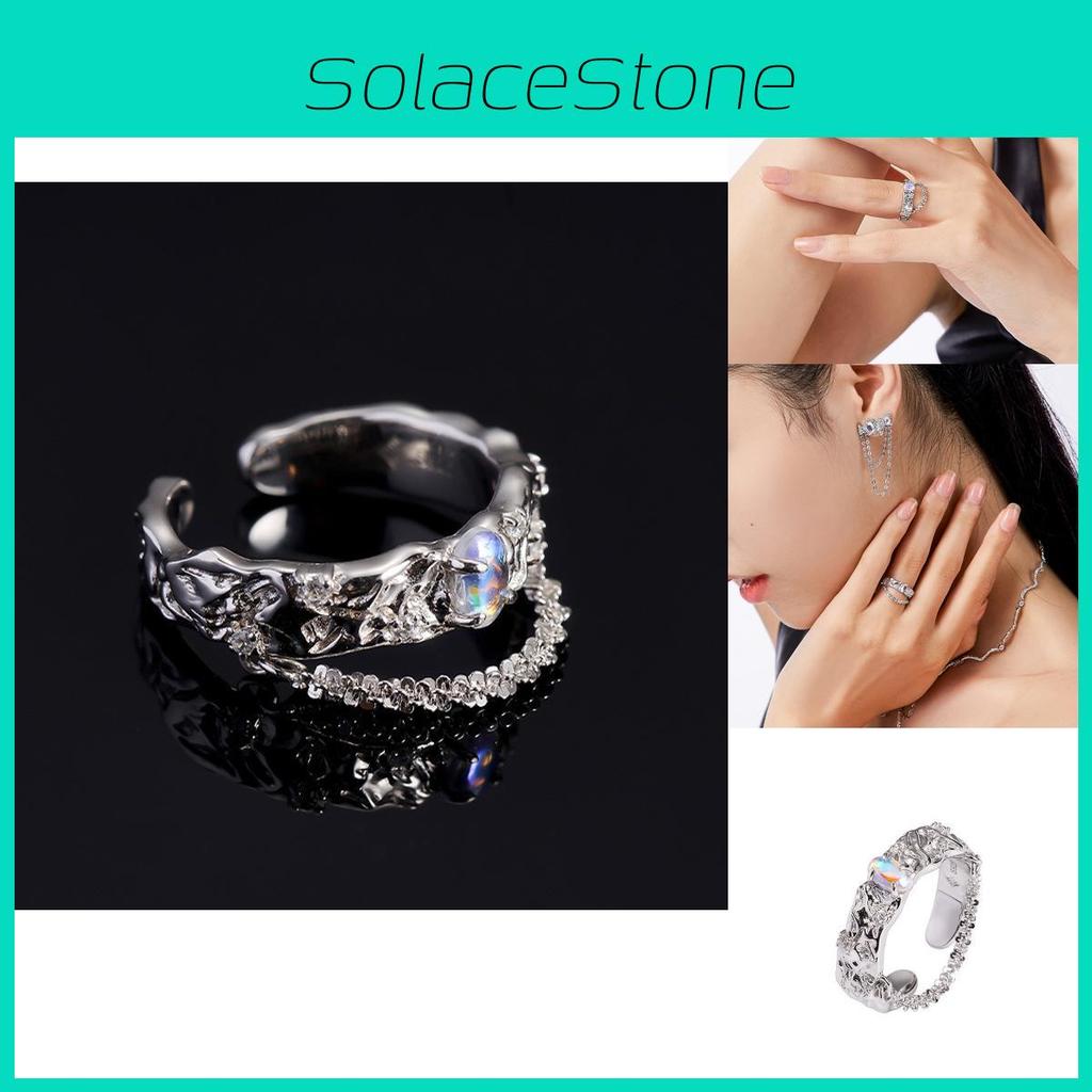 Trendy Geometric Chain Zirconia Ring For Women Modern Minimalist Adjustable Ring