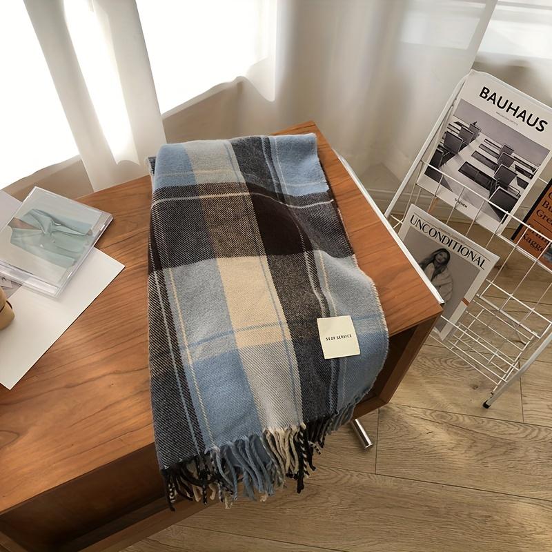 Simple Versatile Palid Tassel Scarf Stylish Unisex Warm Neck Scarf Autumn Winter Thickened Coldproof Wrap Scarf