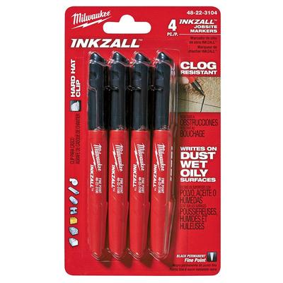 Milwaukee Inkzall Point Fine Pack of 4 48-22-3104 Marker, Point, Black,