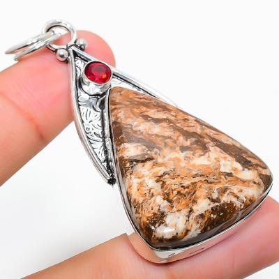 Natural Wild Horse, Garnet Gemstone 925 Sterling Silver Pendant 2.56" F5f01