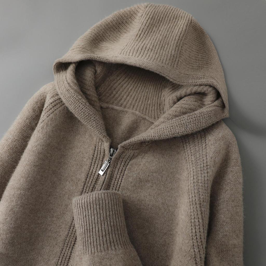 Men's 100% Australian Wool Hooded Cardigan - Heavyweight, Thick, Loose Casual Hoodie with Zipper