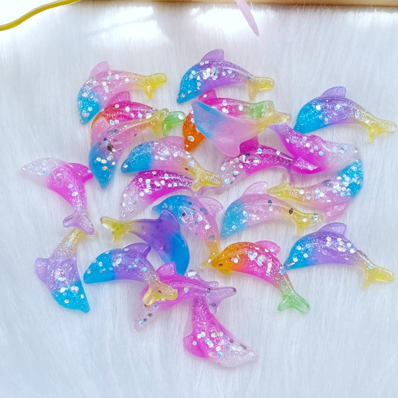 10Pcs New Resin Lovely Mixed Mini Shining Dolphin Flatback Cabochon Scrapbook Kawaii DIY Embellishments Accessories W03