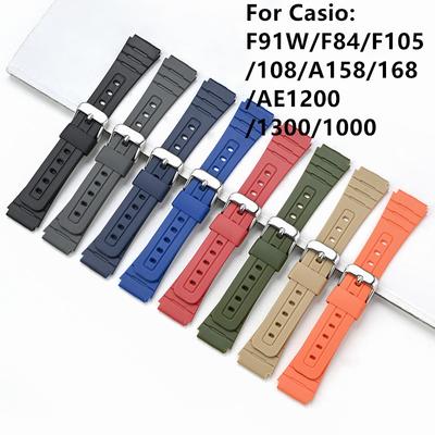 18mm TPU Resin Strap for Casio F-91W F-84 F-105/108 A-158/168 AE-1200/1300 Watch Band Waterproof Sport Bracelet Accessories