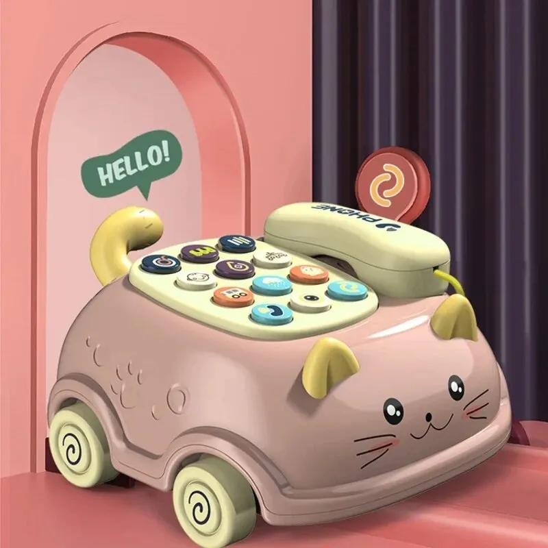 Cat Pull Simulation Wired Phone Cartoon Animal Intelligent Music Mobile Bilingual Teaching Simulation Early Education Toy