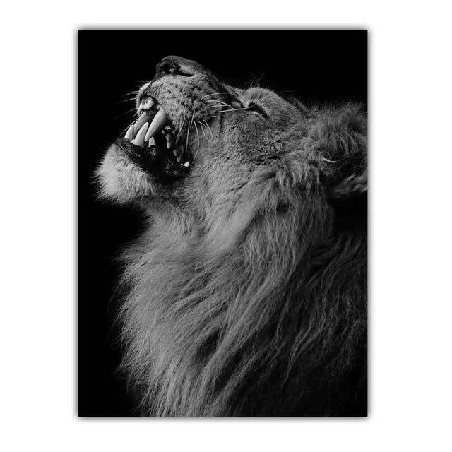 Nova pintura em tela de arte moderna nórdica animal pôster de leão preto e branco pintura de parede de escritório sala de estar decoração de casa mural sem moldura