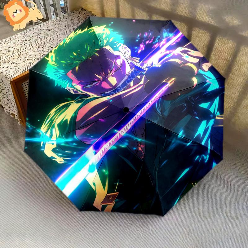 1 Stück Automatischer Faltregenschirm - Roronoa Zoro Muster Tragbares faltbares Design mit 8 Speichen Weihnachts-Geburtstagsgeschenke