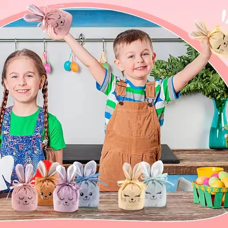 1-40 Stück Hasentüten mit Hasenohren Weiche Samt-Geschenktüten Niedliches Hasenlächeln Perfekt für Zucker Süßigkeiten Osterdekoration und Geschenkverpackung
