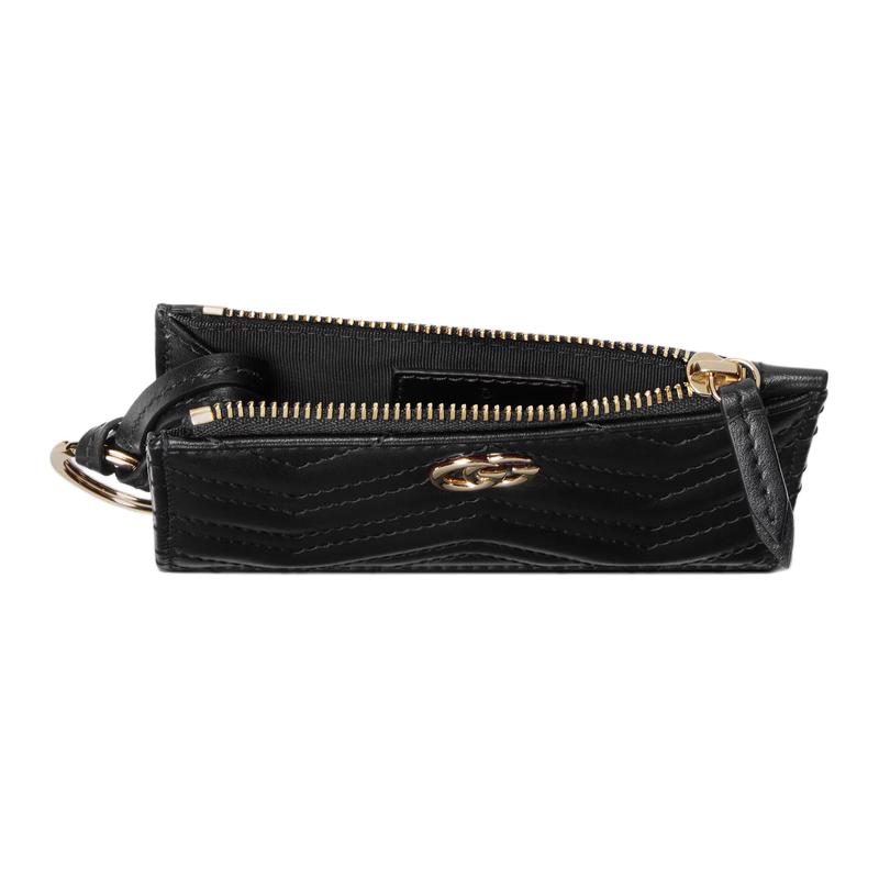 Gucci GG Marmont Logo Double G Metal Quilted Herringbone Leather Key Case Regular Women's Black