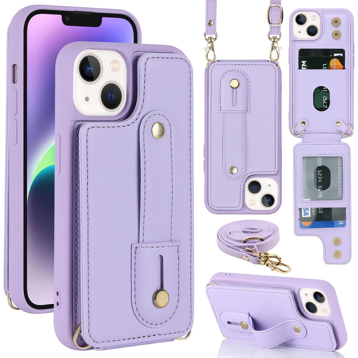 

Crossbody Wristband Wallet Leather Cards Solt Case for iPhone 17 16 Pro Max 15 14 12 13 XS Plus SE 2022 Pocket Purse Lanyard Bag For iPhone 16ProMax