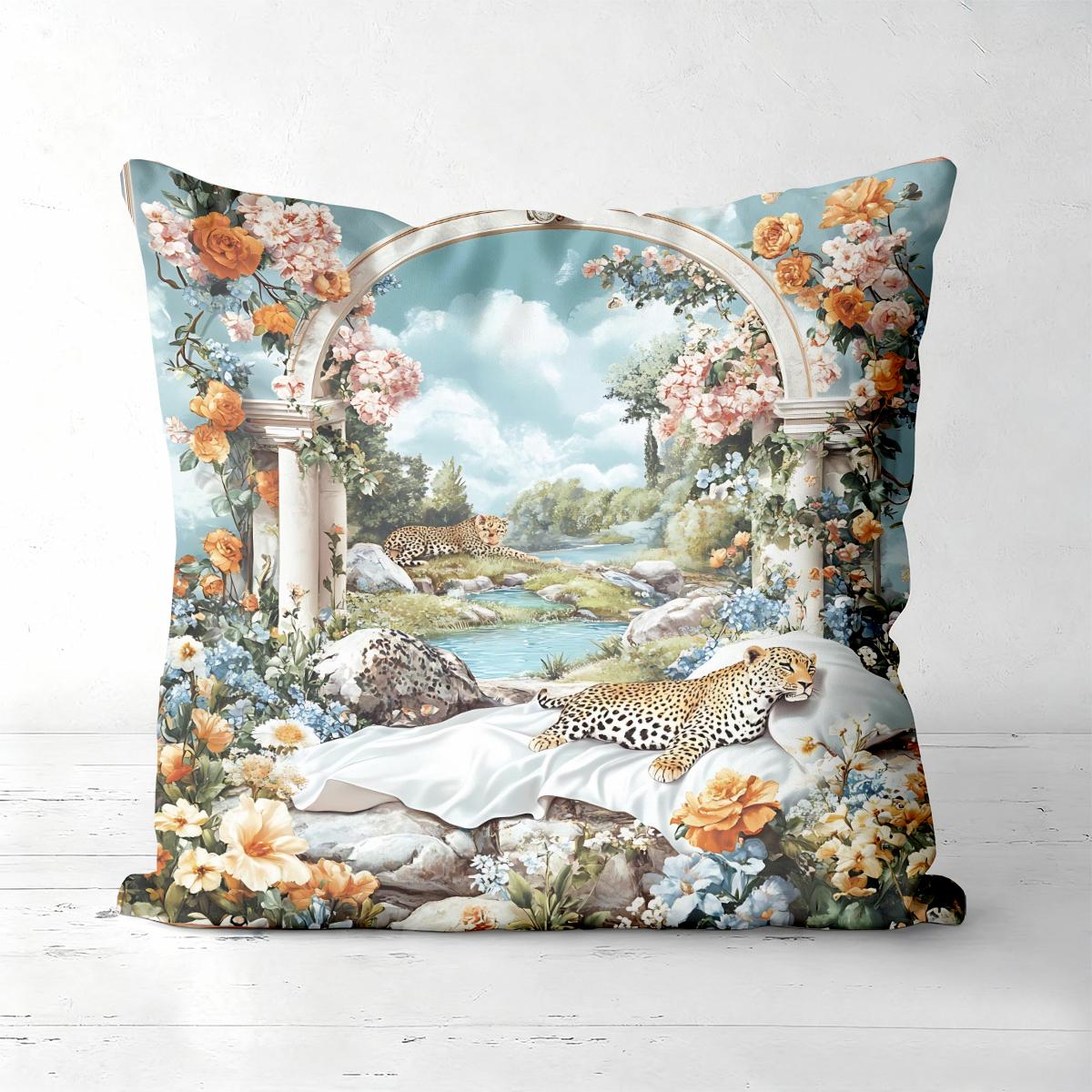 

1 Pieces Floral Arch With Leopard Print Decorative Pillow Polyester pillowcase, sofa decorative cushion cov Headboard Pillow 45x45cm