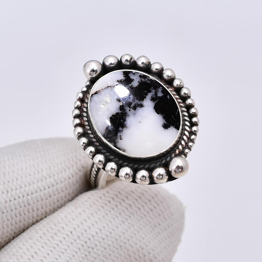 White Buffalo Turquoise - Nevada 925 Sterling Silver Ring V4994, Black & White Ring, Oval Ring, Valentin's Day Gift, Gift For Her, Birthday Gift, Hand