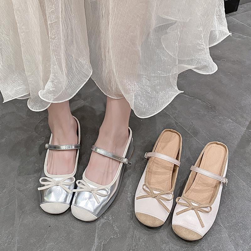 Women's Slippers Summer New Fashion High Heels Round Head Bow Bow Buckle Sandals Casual Coarse Heels Slippers Zapatos Mujer