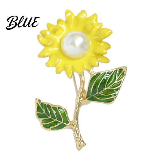Floral Lapel Pin Faux Pearl Sunflower Brooch Zinc Alloy Flower