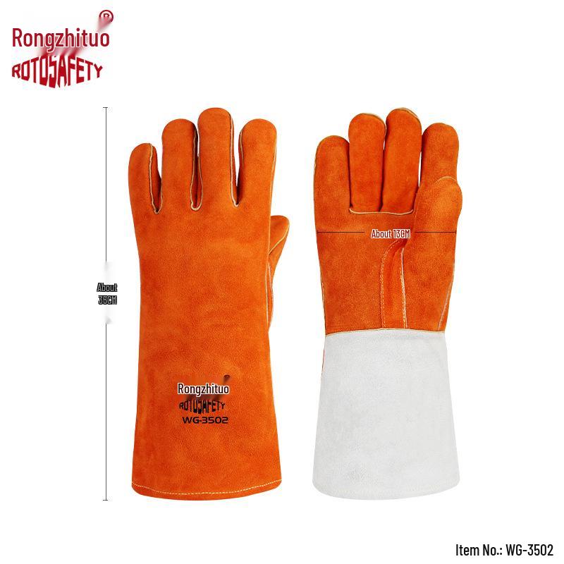Heat-Resistant Cowhide Welding & Gardening Gloves - Anti-Scald, Anti-Thorn, Long, Durable