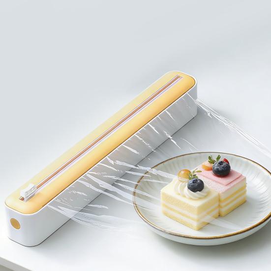 Magnetic Plastic Wrap Cutter Wall-Mounted Slide Cutting Box for Foil Cling Film Built-In Dual Blades Space-Saving Safe Kitchen Organizer