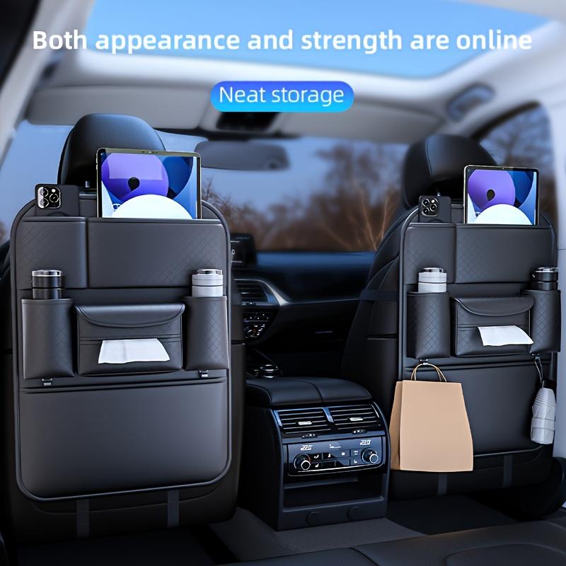 High Quality Black Car Seat Back Organizer - Large Capacity PU Leather Storage Bag for Water Bottles, Tablets, Laptops And Accessories