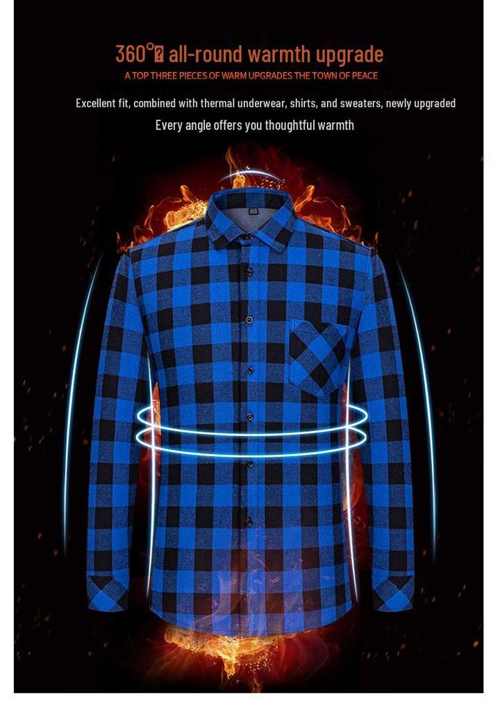 Men's Stylish Plaid Shirt, Long Sleeve, 100% Cotton, Brushed Velvet, Thickened for Spring and Winter.