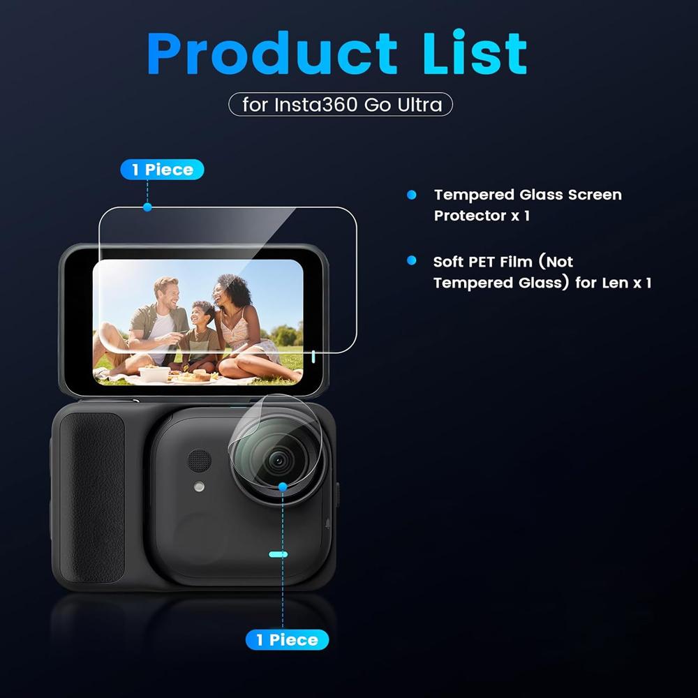 3/10-Pack Tempered Glass Screen Protector for Insta360 GO Ultra Action Camera Lens Cover PET Film Set Full Coverage Anti Scratch