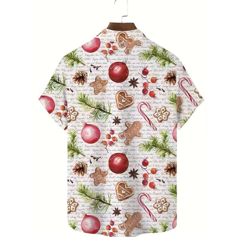 Autumn and Winter Men's Short Sleeved Shirt New Year's Christmas Pattern Digital Printed Shirt Top Men's Casual Shirt