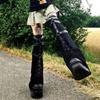 Women Punk Harness Eyelets Straps Flared Leg Warmer Japanese Style Buckled Thigh High Leg Cover Long Sock Stockings