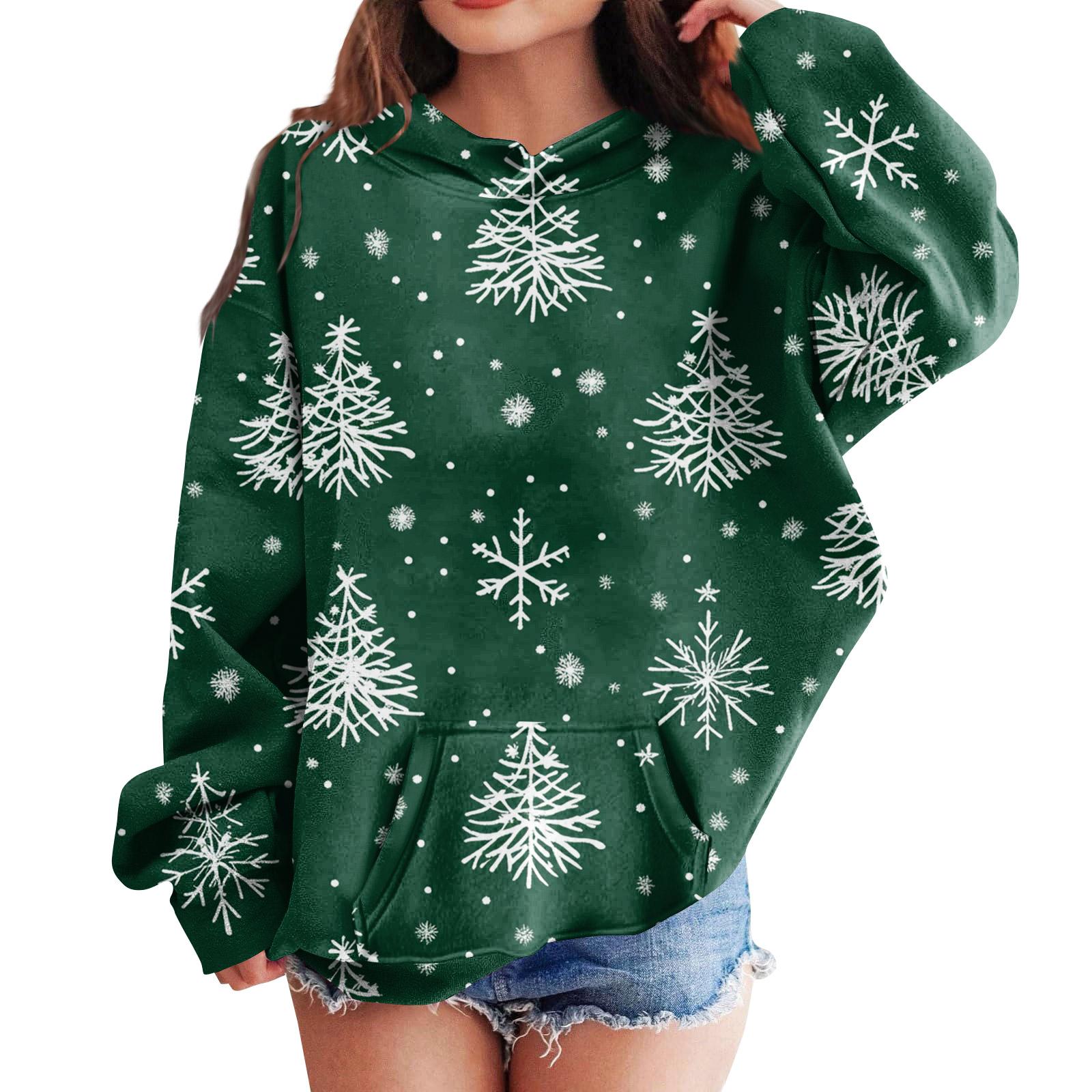 

Толстовки для девочек-подростков, худи с длинным рукавом и кулиской, милые худи оверсайз на Рождество 160 зелёный