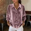 Damenhemd Revers Langarm Samtstruktur Einfarbiges Hemd Oberteile Lockere Passform Knopfleiste Pendler-Oberteile Arbeitskleidung