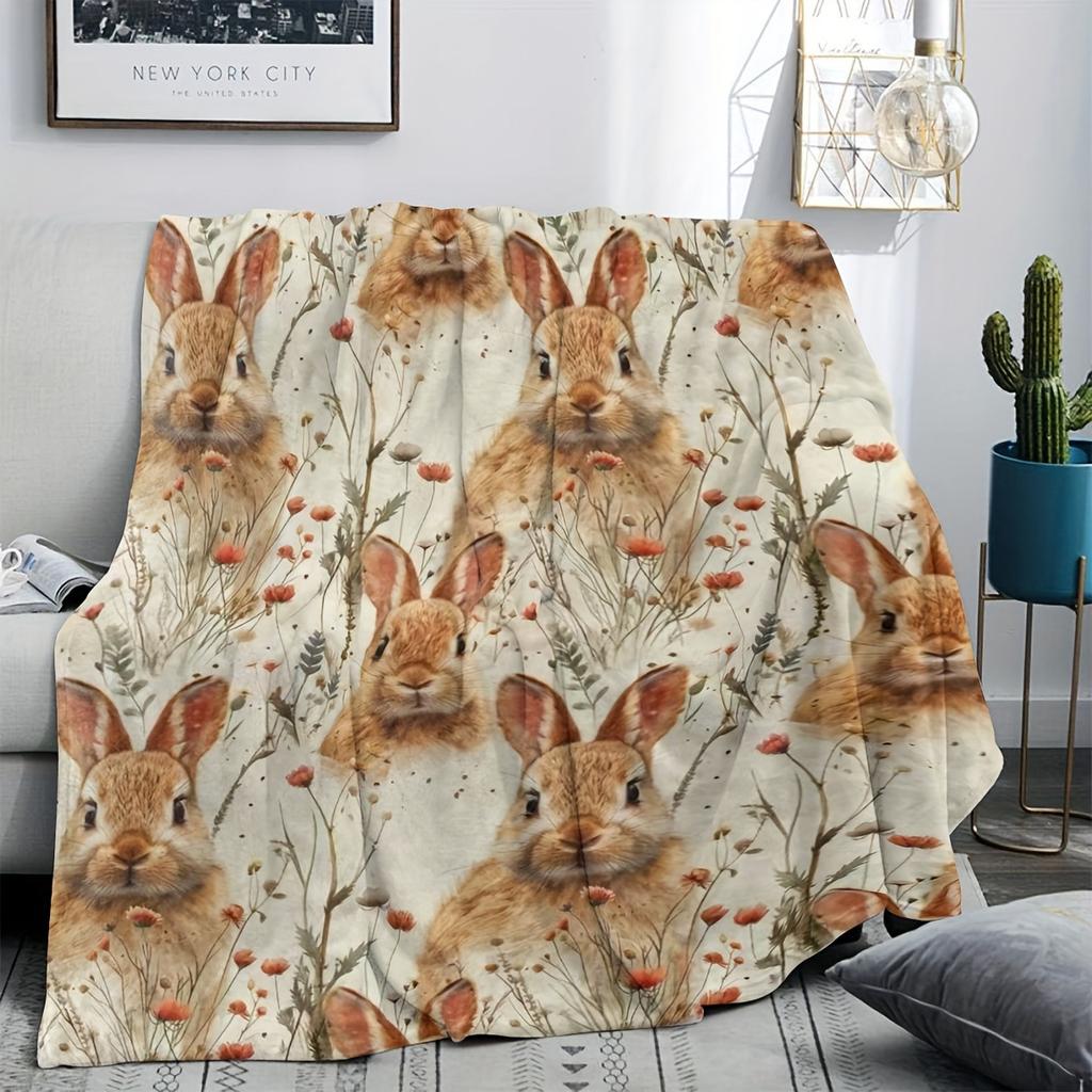 Cute Rabbit Blanket Cartoon Animal Pattern Portable Soft Blanket Sofa Bedroom Flannel Blanket