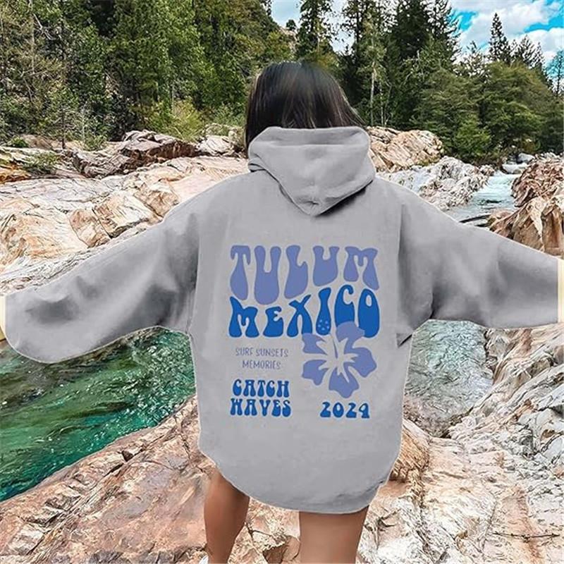 New S--5XL European Size Women's Shoulder Sleeves Threaded Cuffs Hem Sweater Hoodie Oversized Letter Printing