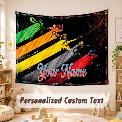Custom Name Text Tapestry,Miraculous Ladybug Boho Wall Hanging, Decorative Backdrop Tapestry For Room