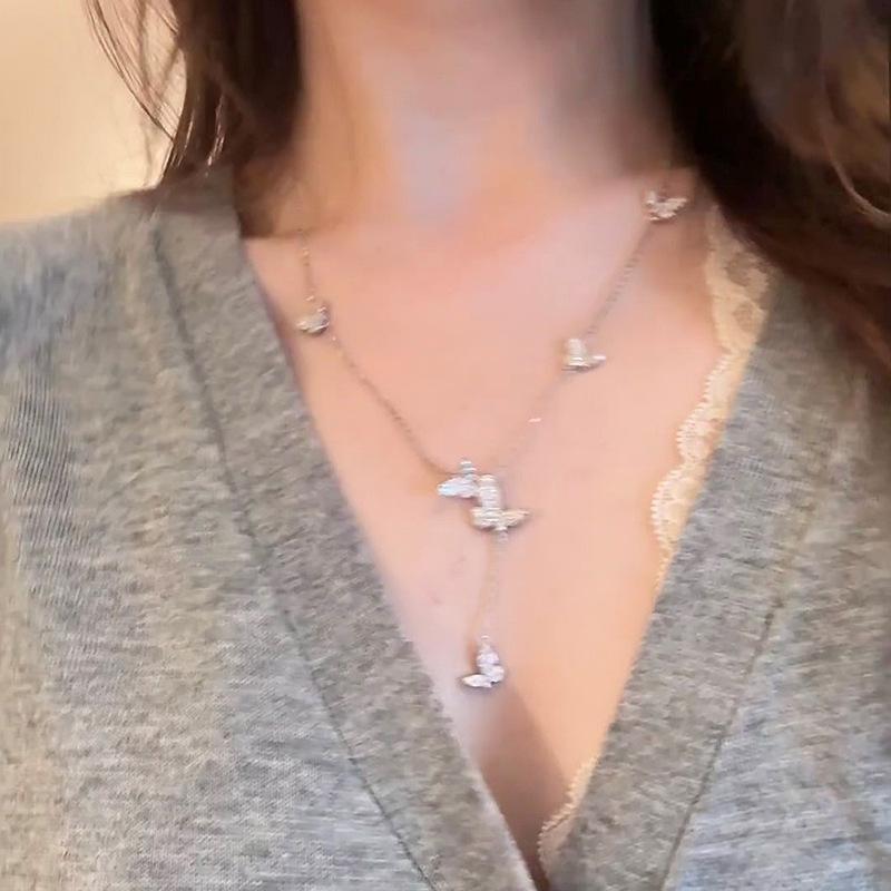 Leichter Luxus Süße Schmetterling Fransen Halskette Weiblich Nische Hoher Sinn Persönlichkeit Mode Temperament Vielseitig Halskette Schlüsselbeinkette