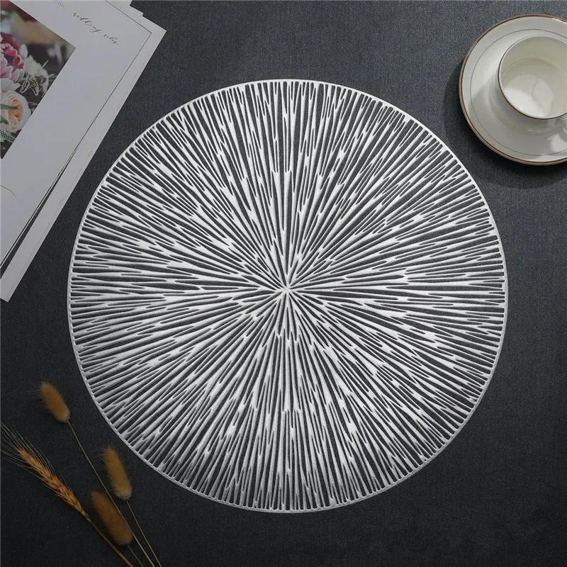 Round Firework Shape PVC Placemat Hollow Table Mats Coaster Pads Heat-Resistant Wipeable Waterproof Anti-Slip Pad Home Decor