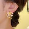 Yellow Crystal Bow & Pearl Stud Earrings - Elegant & Versatile
