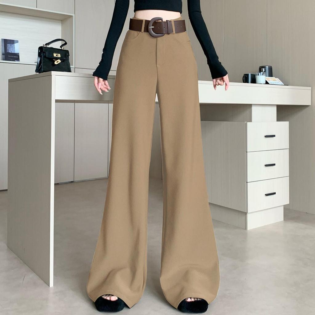 Milk Card Color Women's Wide-Leg Suit Pants, Slightly Flared, High Waist, Drapey, Floor-Length, 2026 Early Spring Fashion.