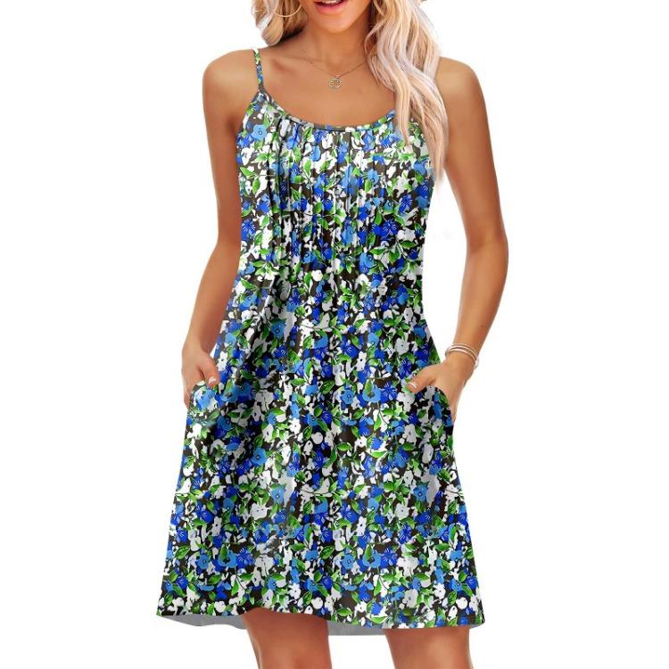 

Винтажное повседневное летнее платье с цветочным принтом для женщин, с регулируемыми бретелями-спагетти и карманами, модное платье для пляжного отдыха XXL зелёный