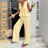 Ensemble 2 pièces élégant : Haut rayé sans manches à encolure en V et Pantalon large taille haute, Tenue décontractée d'été pour les vacances