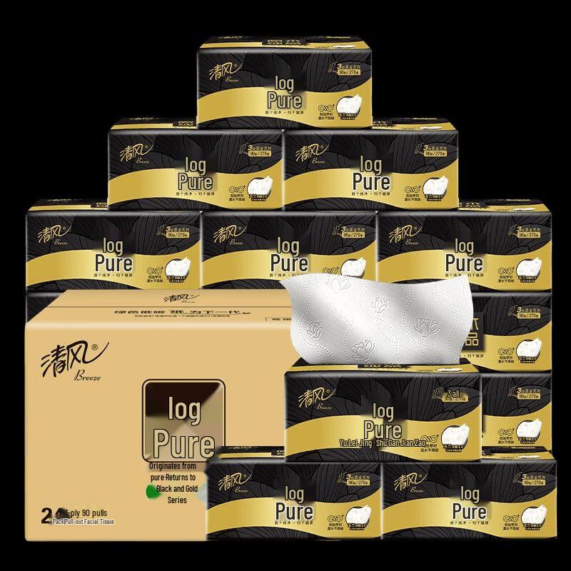 Qingfeng Black Gold 3-Ply Facial Tissues, 24-Pack Case