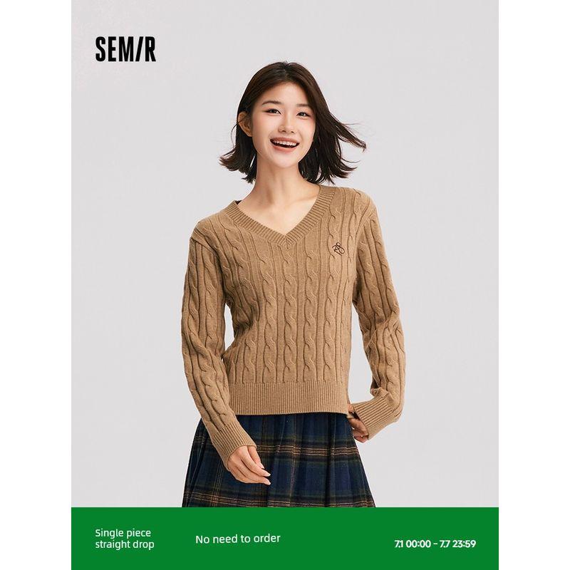 

Mori Soft Sweater | Senma Sweater Women s Embroider V-neck Sweater Loose Cable Stitch New Arrival Winter Gray Tops Retro Brown adjustment 00455 160/84A/M