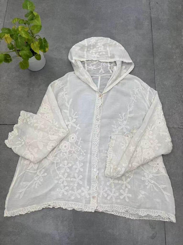 Women's Summer Hooded Cardigan: Exquisite Embroidery, Breathable, Sun-Protective, Skin-Friendly, High-Quality, Nine-Point Sleeves.