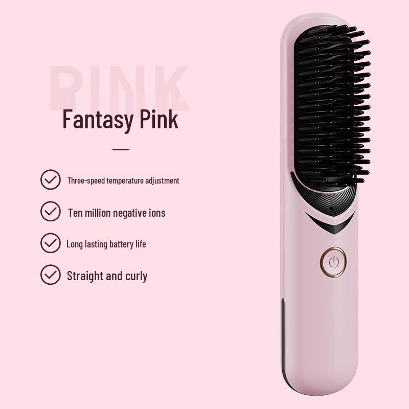 Portable Wireless Straightening Comb with Dual Batteries and Ion Technology - For Hair-Friendly Curling and Frizz Control
