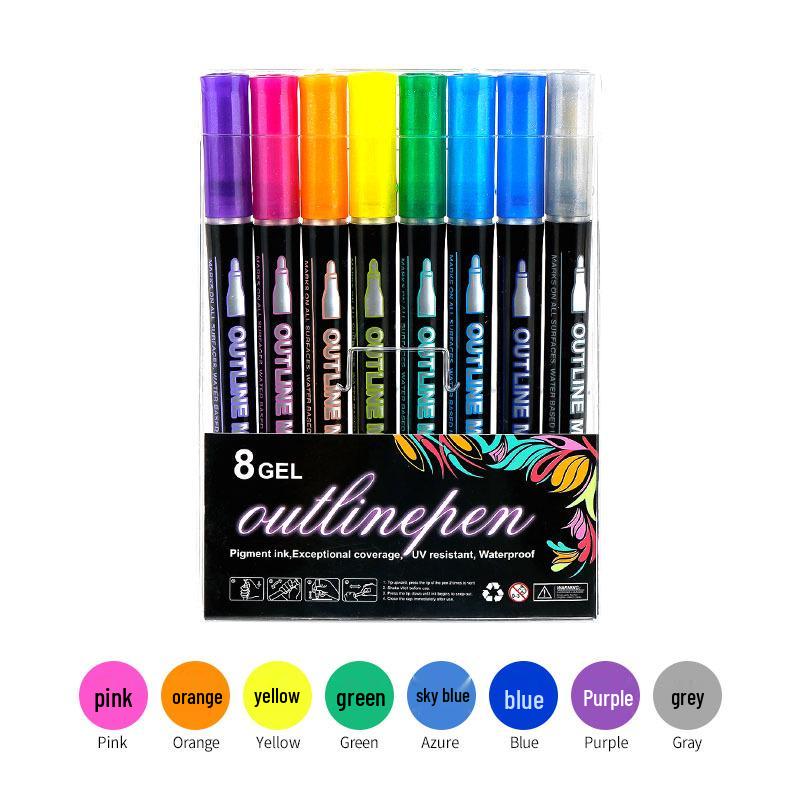 48-Color Double-Line Pen Set: Dreamy Glitter, Metallic, & Fluorescent Markers