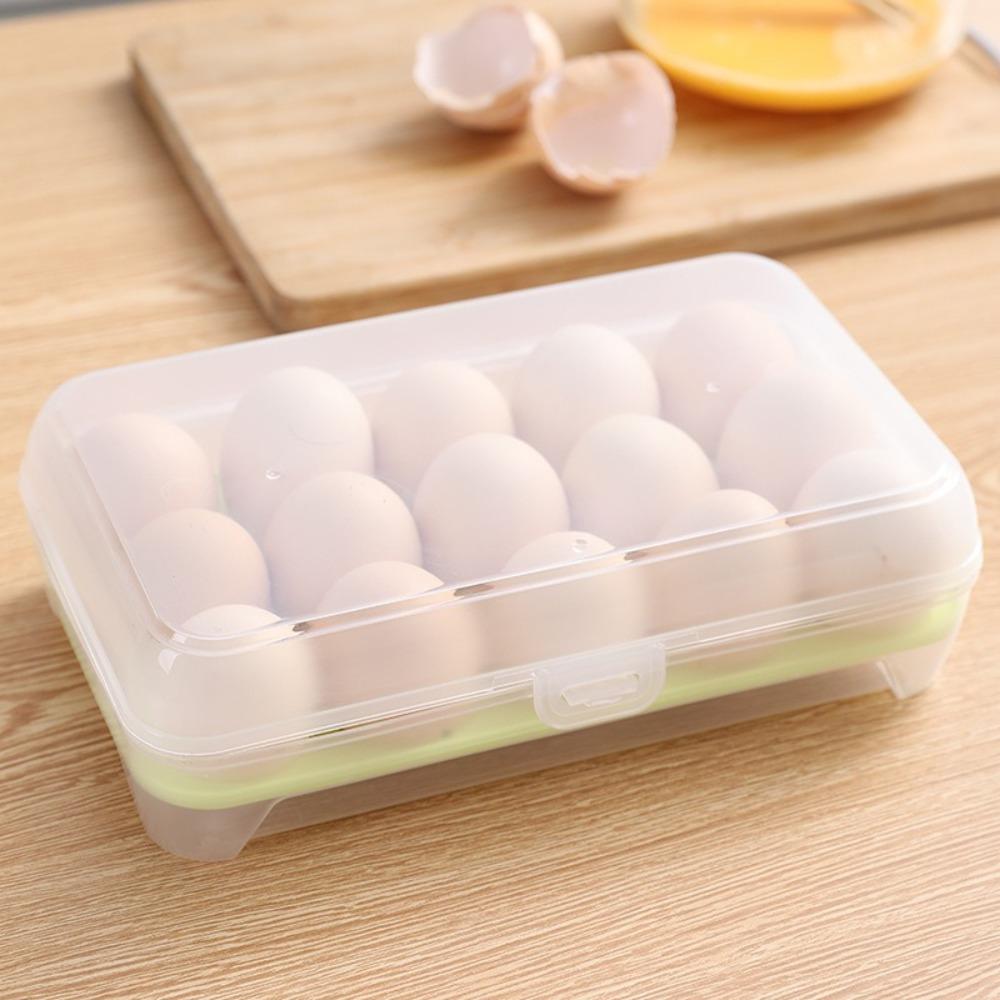 15 Grid Egg Organiser Tray with Lid Food Container Box New Egg Storage Box  Refrigerator
