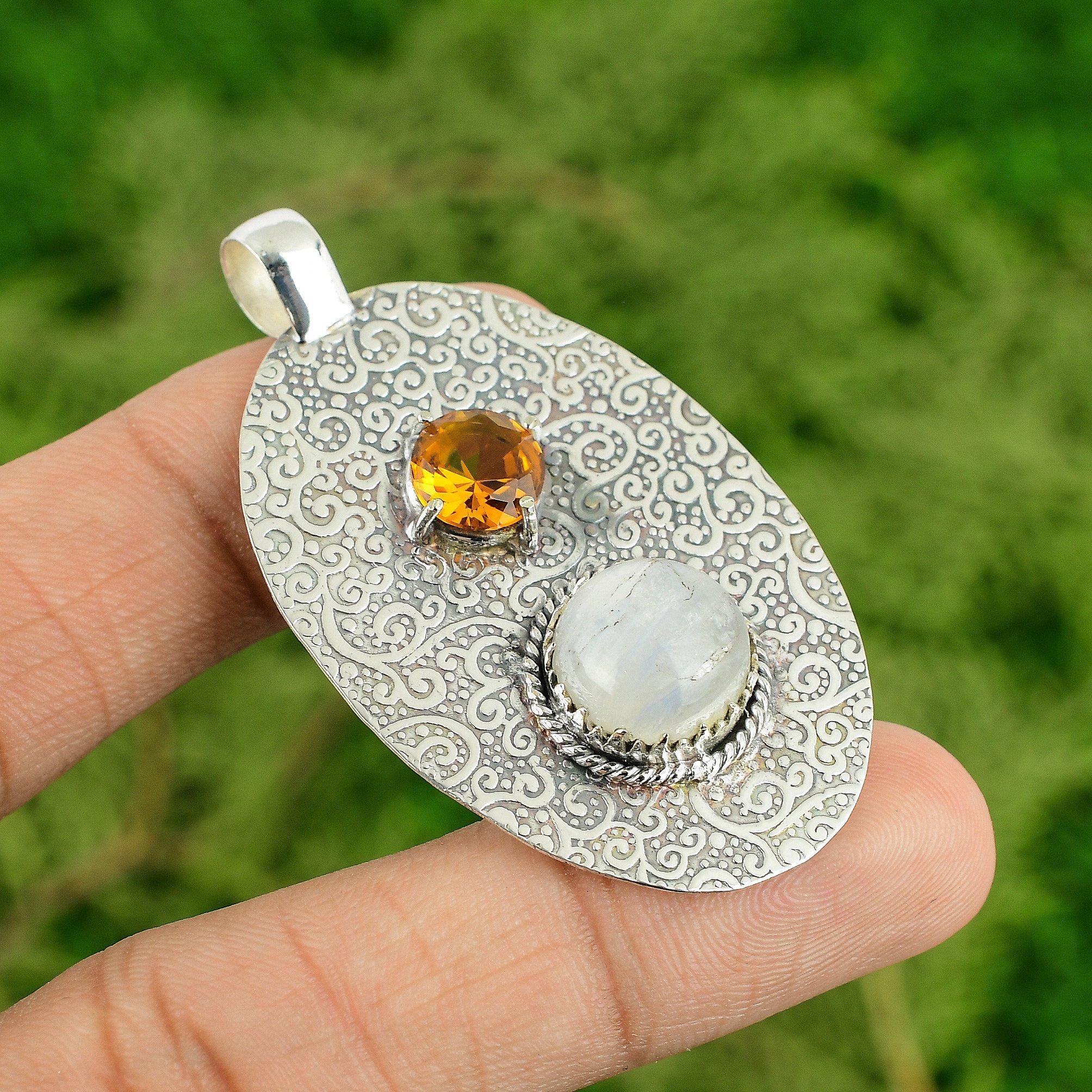 

Камень Лунный камень Радужный Цитрин Серебро 925 пробы Дочь Новый Кулон Ювелирные изделия