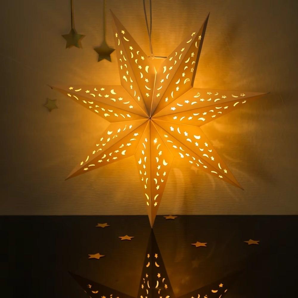 New Year Decor Hollow Out Star Hanging Pendants Paper Eid Mubarak Star Lampshade Christmas Light Cover Home Decorations